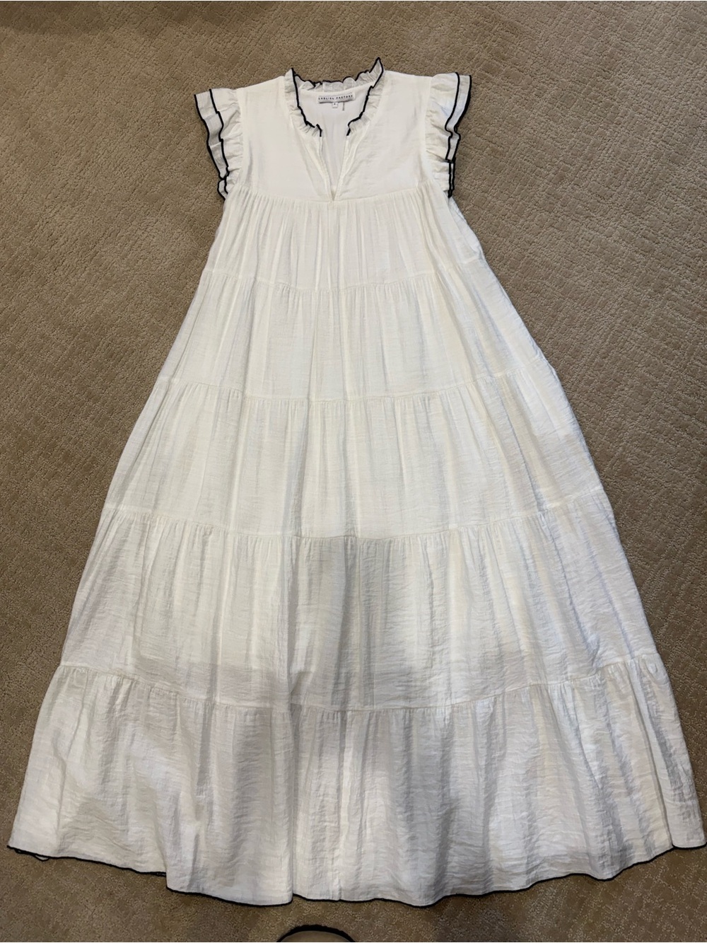 English Factory White Tiered Maxi Dress with Contrast Trim